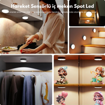TechnoSmart Şarj Edilebilir Kumandalı 3 lü Spot Led Işık Lamba Hareket Sensörlü 3 Renkli Yanabilme