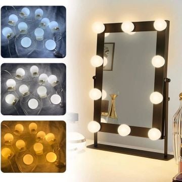 TechnoSmart 10Ledli Usbli Makyaj Aynası Lambası Hollywood Tarz Dekorasyon Aydınlatma Banyo CiltBakım