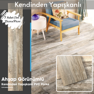 TechnoSmart 7Adet 15cm×91cm Kendinden Yapışkanlı LVT Laminant Görünümlü Zemin Kaplama Mutfak Karo