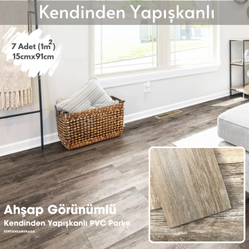 TechnoSmart 7Adet 15cm×91cm Kendinden Yapışkanlı LVT Laminant Görünümlü Zemin Kaplama Mutfak Karo