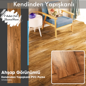 TechnoSmart 7Adet 15cm×91cm Kendinden Yapışkanlı LVT Laminant Görünümlü Zemin Kaplama Mutfak Karo