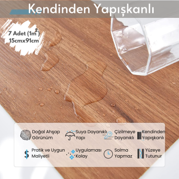 TechnoSmart 7Adet 15cm×91cm Kendinden Yapışkanlı LVT Laminant Görünümlü Zemin Kaplama Mutfak Karo