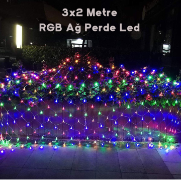 Trendpoint 320 Ledli 3x2 Metre Animasyonlu Ağ Perde Led Fişli Eklenebilir Modlu Yılbaşı Süsleme RGB