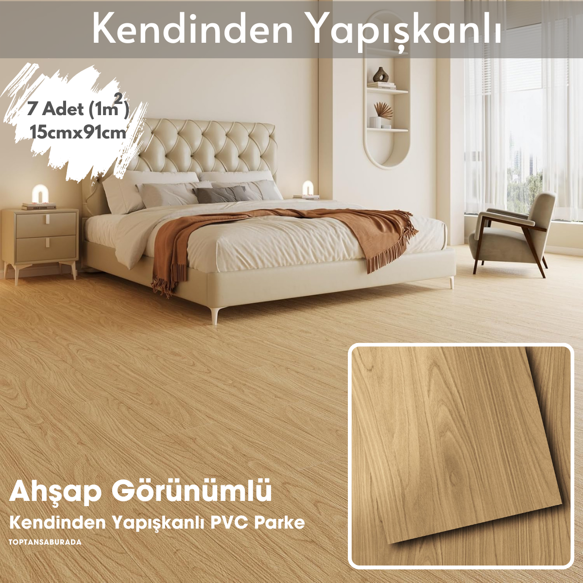 TechnoSmart 7Adet 15cm×91cm Kendinden Yapışkanlı LVT Laminant Görünümlü Zemin Kaplama Mutfak Karo
