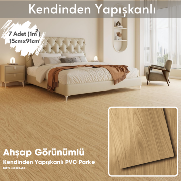 TechnoSmart 7Adet 15cm×91cm Kendinden Yapışkanlı LVT Laminant Görünümlü Zemin Kaplama Mutfak Karo
