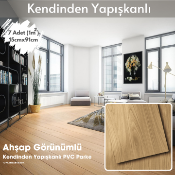 TechnoSmart 7Adet 15cm×91cm Kendinden Yapışkanlı LVT Laminant Görünümlü Zemin Kaplama Mutfak Karo