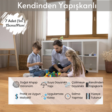TechnoSmart 7Adet 15cm×91cm Kendinden Yapışkanlı LVT Laminant Görünümlü Zemin Kaplama Mutfak Karo