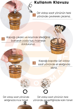 TechnoSmart Premium 2 Adet 16cm Doğal Ahşap Değirmen & Akrilik Şeffaf Baharat Öğütücü Karabiber Tuz