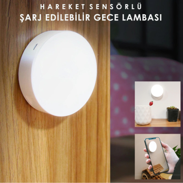 TechnoSmart 1Adet Beyaz Işık Usb Şarjlı Akıllı Hareket Sensörlü Kablosuz Spot Led Lamba