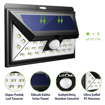 32 Ledli Hareket Sensörlü Güneş Enerjili Solar Bahçe Lambası Aydınlatma Led