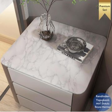 TechnoSmart 60x500cm Mat Mermer Desenli Kendinden Yapışkanlı Duvar Kağıdı Kaplama Mutfak Masa Folyo Beyaz