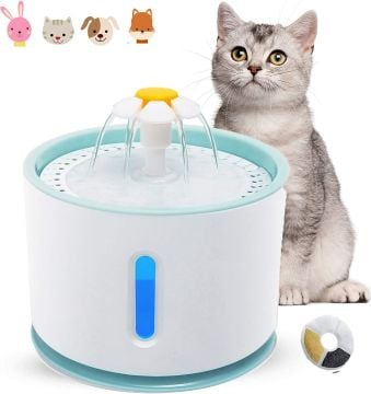 TechnoSmart Kedi Köpek Su Çeşmesi Su Pınarı Kabı Led Işık Göstergeli