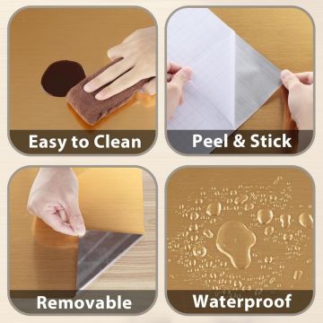 TechnoSmart 60cm×500cm Kendinden Yapışkanlı Metalik Folyo Mutfak Dolap Masa Kaplama Duvar Kağıdı Gold
