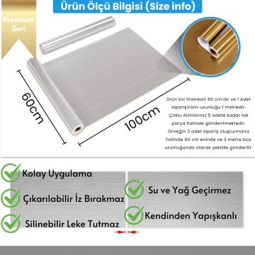 TechnoSmart 60cm×500cm Kendinden Yapışkanlı Metalik Folyo Mutfak Dolap Masa Kaplama Duvar Kağıdı Gold