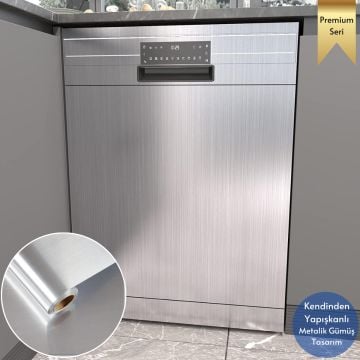 TechnoSmart 60cm×500cm Kendinden Yapışkanlı Metalik Folyo Mutfak Dolap Masa Kaplama Duvar Kağıdı Silver