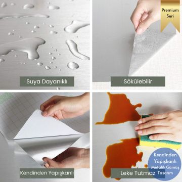 TechnoSmart 60cm×500cm Kendinden Yapışkanlı Metalik Folyo Mutfak Dolap Masa Kaplama Duvar Kağıdı Silver