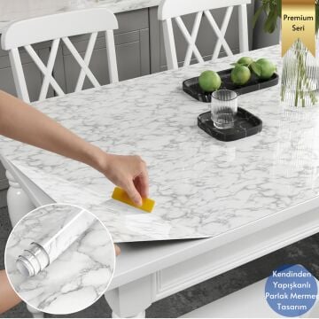 TechnoSmart 60x500cm Mermer Desen Kendinden Yapışkanlı Duvar Kağıdı Kaplama Mutfak Tezgeh Masa Folyo