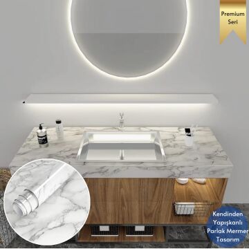 TechnoSmart 60x500cm Mermer Desen Kendinden Yapışkanlı Duvar Kağıdı Kaplama Mutfak Tezgeh Masa Folyo