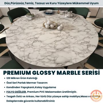 TechnoSmart 60x500cm Mermer Desen Kendinden Yapışkanlı Duvar Kağıdı Kaplama Mutfak Tezgeh Masa Folyo Beyaz