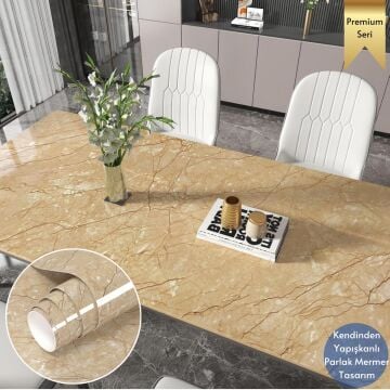 TechnoSmart 60x500cm Mermer Desen Kendinden Yapışkanlı Duvar Kağıdı Kaplama Mutfak Tezgeh Masa Folyo Sarı