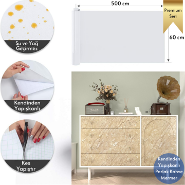 TechnoSmart 60x500cm Mermer Desen Kendinden Yapışkanlı Duvar Kağıdı Kaplama Mutfak Tezgeh Masa Folyo Sarı