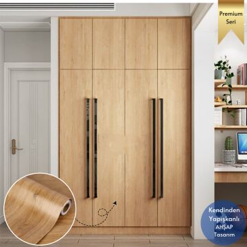 TechnoSmart 60×500cm Kendinden Yapışkanlı Dokulu Ahşap Görünümlü Premium Duvar Kağıdı Dolap Kaplama