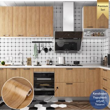 TechnoSmart 60×500cm Kendinden Yapışkanlı Dokulu Ahşap Görünümlü Premium Duvar Kağıdı Dolap Kaplama