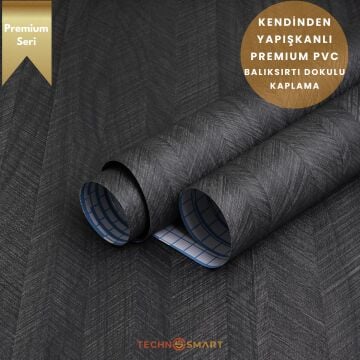 TechnoSmart 60×500cm Kendinden Yapışkanlı Balıksırtı Desenli Premium Duvar Kağıdı Masa Dolap Kaplama Antrasit