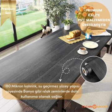 TechnoSmart 60×500cm Kendinden Yapışkanlı Balıksırtı Desenli Premium Duvar Kağıdı Masa Dolap Kaplama Antrasit