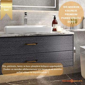 TechnoSmart 60×500cm Kendinden Yapışkanlı Balıksırtı Desenli Premium Duvar Kağıdı Masa Dolap Kaplama Antrasit
