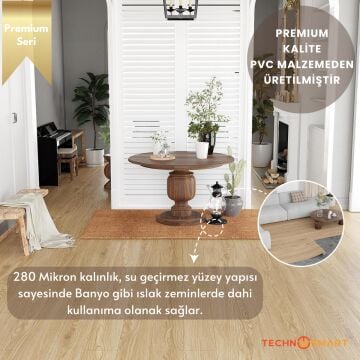 TechnoSmart 60×500cm Kendinden Yapışkanlı Parke Görünümlü Premium Zemin Duvar Kağıdı Dolap Kaplama Vizon