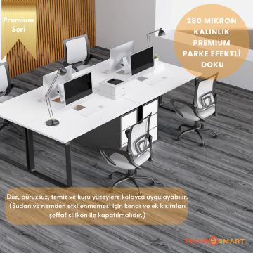 TechnoSmart 60×500cm Kendinden Yapışkanlı Parke Görünümlü Premium Zemin Duvar Kağıdı Dolap Kaplama Antrasit