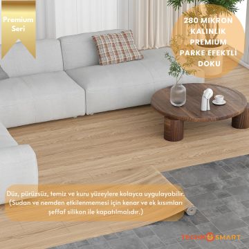 TechnoSmart 60×500cm Kendinden Yapışkanlı Parke Görünümlü Premium Zemin Duvar Kağıdı Dolap Kaplama Açık Bej