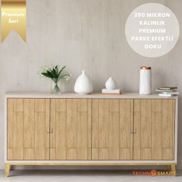TechnoSmart 60×500cm Kendinden Yapışkanlı Parke Görünümlü Premium Zemin Duvar Kağıdı Dolap Kaplama Koyu Bej