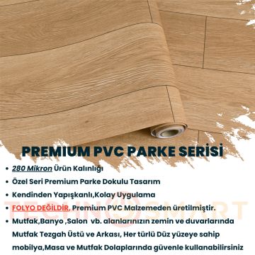TechnoSmart 60×500cm Kendinden Yapışkanlı Parke Görünümlü Premium Zemin Duvar Kağıdı Dolap Kaplama Koyu Bej