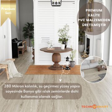 TechnoSmart 60×500cm Kendinden Yapışkanlı Parke Görünümlü Premium Zemin Duvar Kağıdı Dolap Kaplama Krem