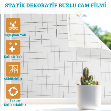 TechnoSmart 60cmx100cm Buzlu Desenli Cam Kaplama Filmi Statik Duşa Kabin Ofis Dekorasyon Folyo