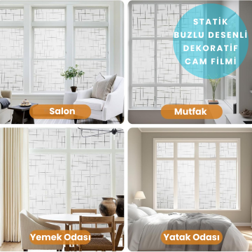 TechnoSmart 60cmx100cm Buzlu Desenli Cam Kaplama Filmi Statik Duşa Kabin Ofis Dekorasyon Folyo