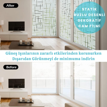 TechnoSmart 60cmx100cm Buzlu Desenli Cam Kaplama Filmi Statik Duşa Kabin Ofis Dekorasyon Folyo