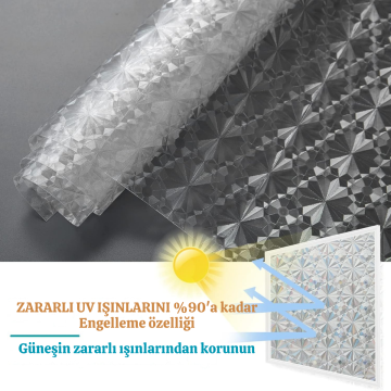 TechnoSmart 60cmx100cm Buzlu Desenli Cam Kaplama Filmi Statik Duşa Kabin Ofis Dekorasyon Folyo