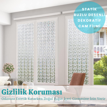 TechnoSmart 60cmx100cm Buzlu Desenli Cam Kaplama Filmi Statik Duşa Kabin Ofis Dekorasyon Folyo