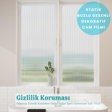 TechnoSmart 60cmx100cm Buzlu Desenli Cam Kaplama Filmi Statik Duşa Kabin Ofis Dekorasyon Folyo