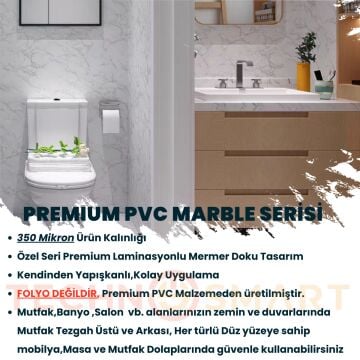 TechnoSmart 60×500cm Kendinden Yapışkanlı Mermer Görünümlü Premium Zemin Duvar Kağıdı Dolap Kaplama Beyaz