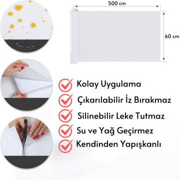 TechnoSmart 60×500cm Kendinden Yapışkanlı Mermer Görünümlü Premium Zemin Duvar Kağıdı Dolap Kaplama Beyaz