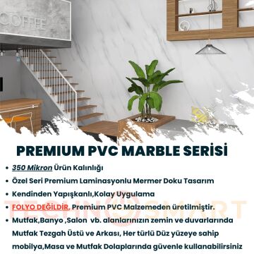 TechnoSmart 60×500cm Kendinden Yapışkanlı Mermer Görünümlü Premium Zemin Duvar Kağıdı Dolap Kaplama Beyaz 2