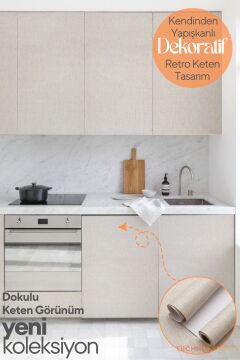 TechnoSmart 60cm×500cm Kendinden Yapışkanlı Dokulu Keten Görünümlü Duvar Kağıdı Mutfak Dolap Kaplama Vizon