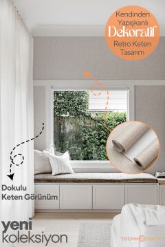 TechnoSmart 60cm×500cm Kendinden Yapışkanlı Dokulu Keten Görünümlü Duvar Kağıdı Mutfak Dolap Kaplama Vizon