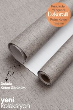 TechnoSmart 60cm×500cm Kendinden Yapışkanlı Dokulu Keten Görünümlü Duvar Kağıdı Mutfak Dolap Kaplama Vizon