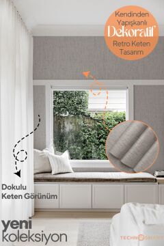 TechnoSmart 60cm×500cm Kendinden Yapışkanlı Dokulu Keten Görünümlü Duvar Kağıdı Mutfak Dolap Kaplama Vizon
