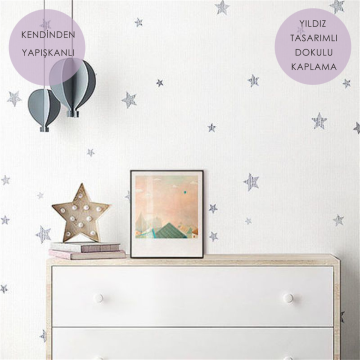 TechnoSmart 60cm×500cm Kendinden Yapışkanlı Yıldız Görünümlü Duvar Kağıdı Çocuk Odası Kaplama Dolap